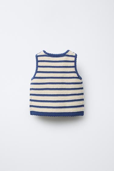 STRIPED FLORAL KNIT TOP - Ecru / Blue by Zara - Image 1