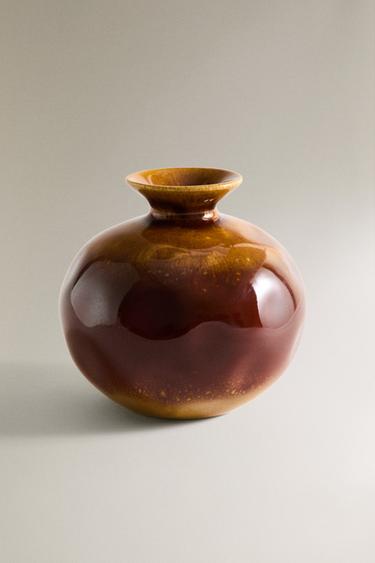 NIEDRIGE KERAMIKVASE IN FARBE - Khaki von Zara
