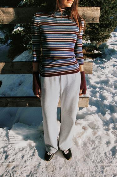 PANTALON MOLLETON À JAMBES LARGES - Gris chiné de Zara - Image 1