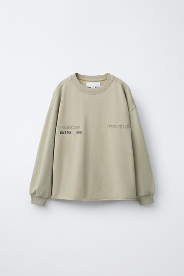 FADED-EFFECT EMBOSSED TEXT T-SHIRT - stone by Zara