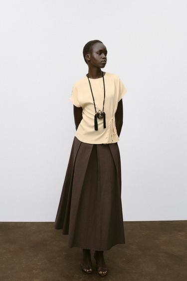 FLOWING LACE-UP TOP - Yellow by Zara