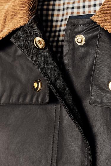 Zara WAXED CAPE WITH CORDUROY COLLAR ZW COLLECTION - Chocolate