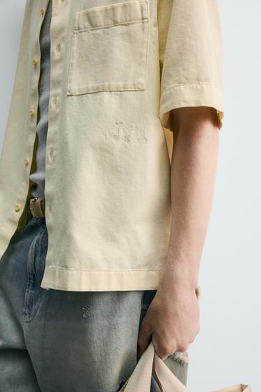 EMBROIDERED TEXTURED OVERSHIRT - Yellow by Zara - Image 5