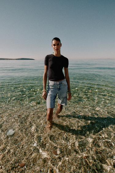 T-SHIRT MINIMAL MANCHES COURTES - Bleu marine de Zara - Image 0