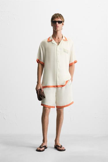 CONTRAST STRIPE SATIN SHIRT - Orange by Zara - Image 0