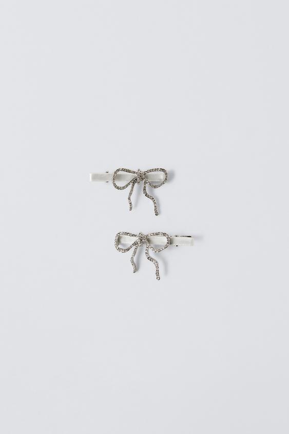 TWO-PACK OF SPARKLY BOW HAIR TIES - Silver | ZARA United States