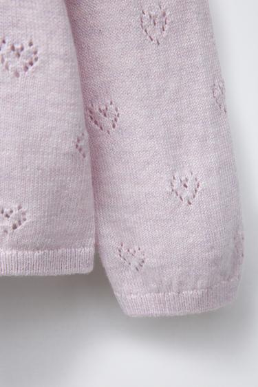 2-IN-1 COTTON SILK HEART SWEATER JACKET - Pink marl by Zara - Image 3