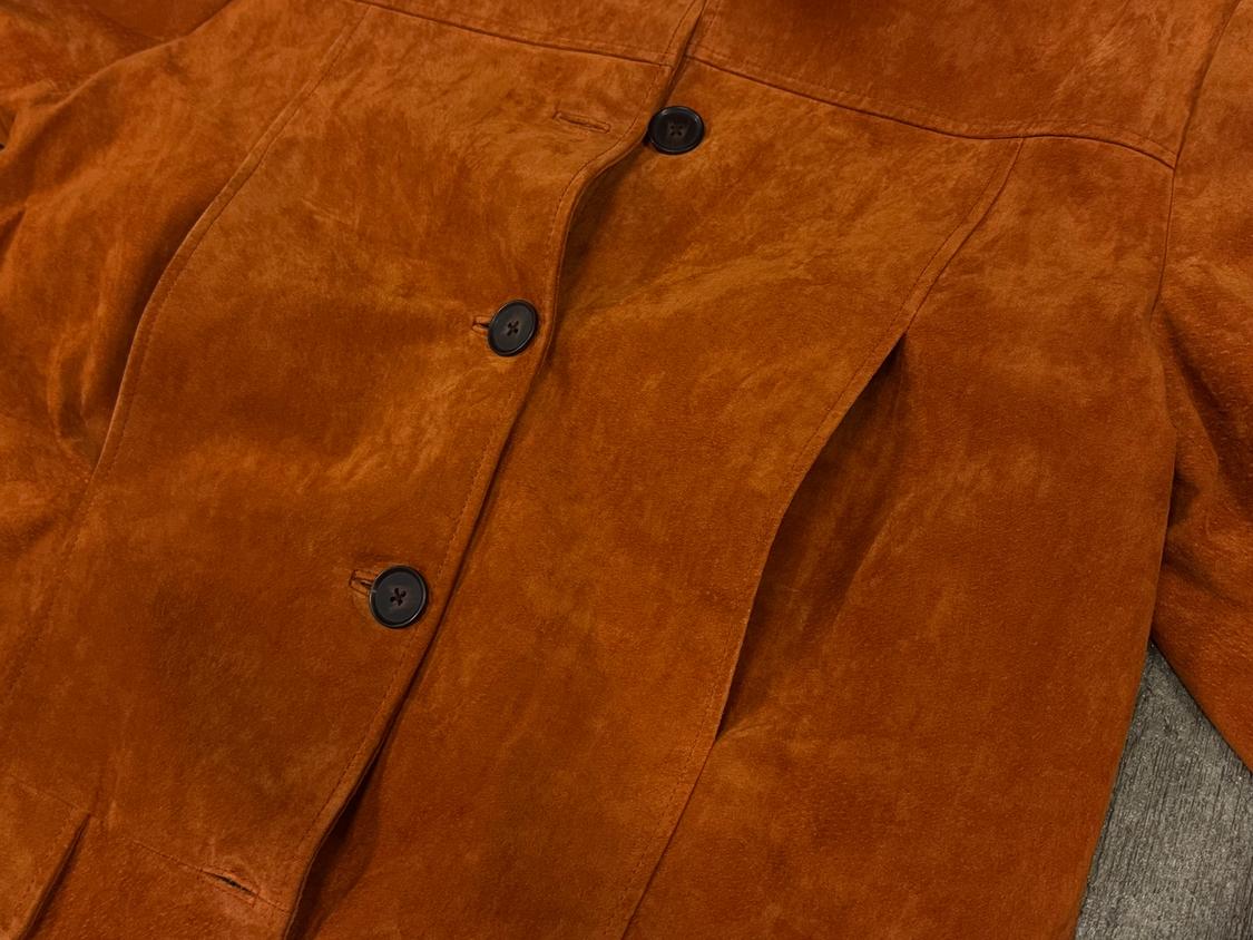 NEW ZARA NWOT BUTTON DOWN BURNT ORANGE 100 SUEDE LEATHER JACKET. - Image 5