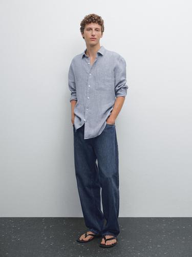 Camisa regular fit 100% lino - Raya verde de Zara