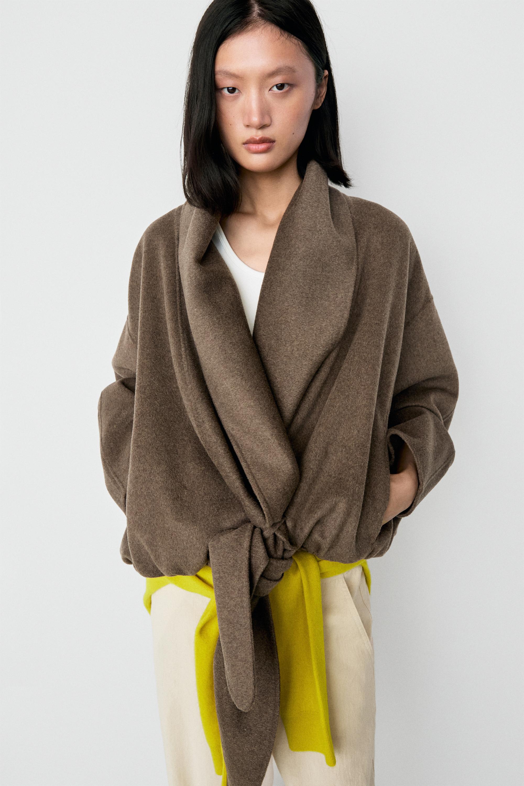 Wrap-style melange wool blend jacket — Black gold