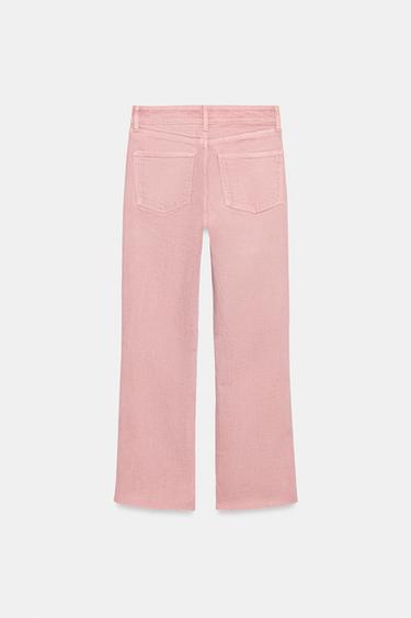 Zara TRF HIGH-WAIST CROPPED FLARE JEANS - Pink marl