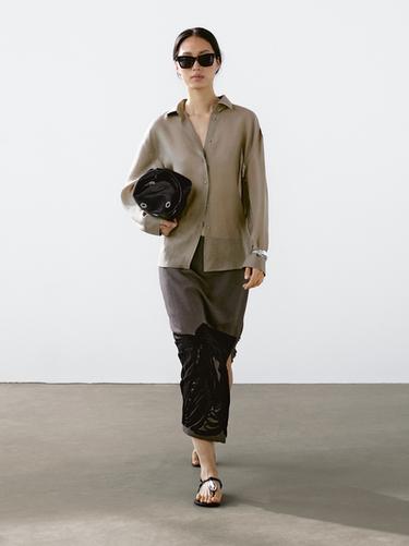 Zara Flowing ramie blend shirt - Black gold - Image 0