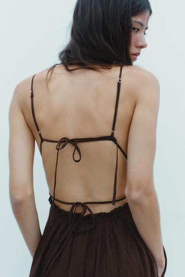 ROBE MI-LONGUE EN GAZE - Marron de Zara - Image 4