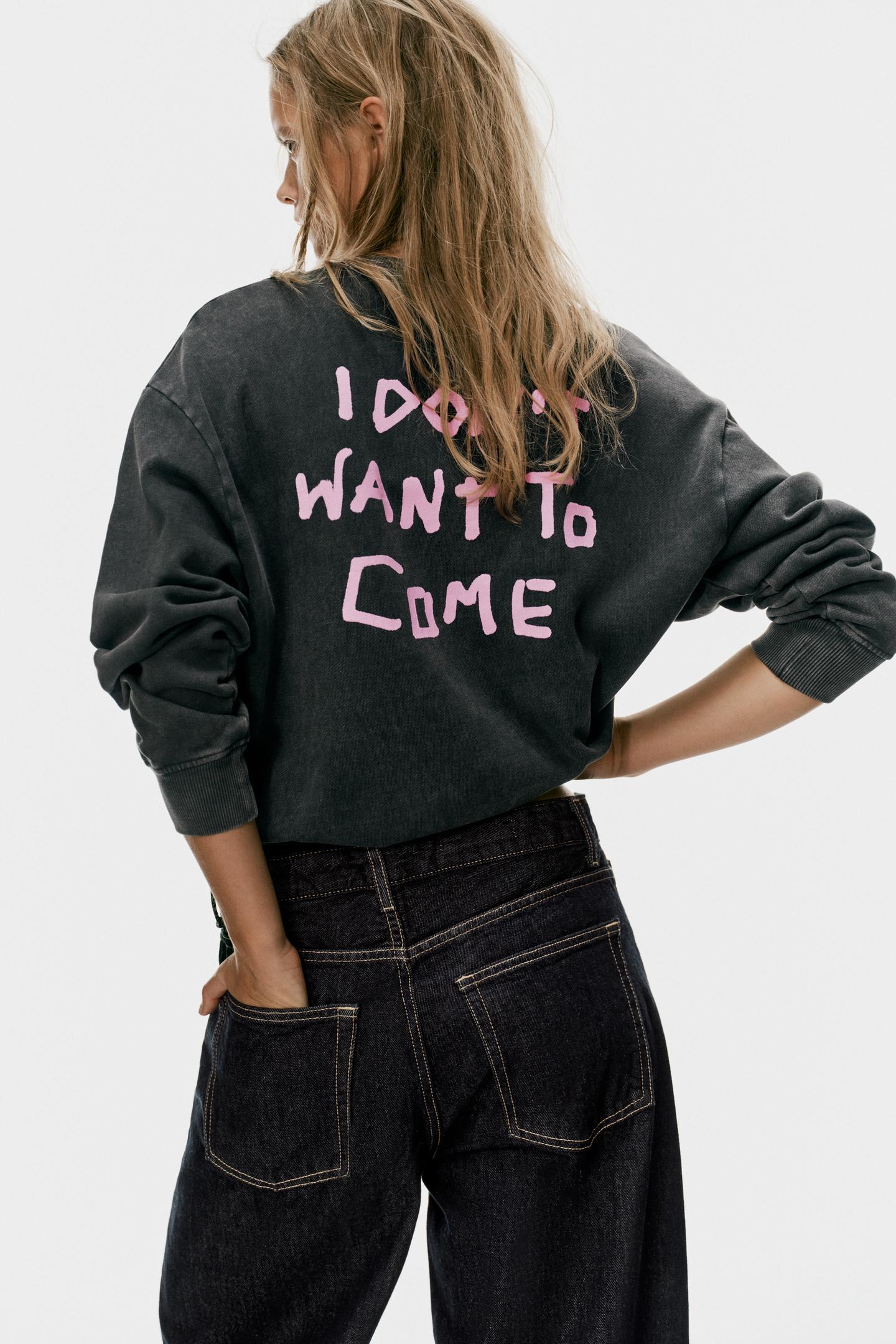 Женская толстовка Zara Washed Effect Text, цвет: Чёрный — фото 3