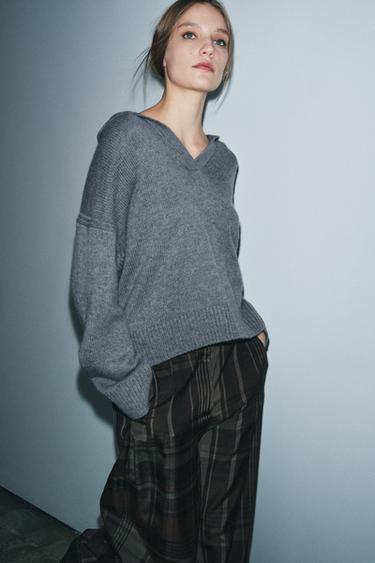 PULL POLO LAINE ET CACHEMIRE - Gris bleu de Zara - Image 4