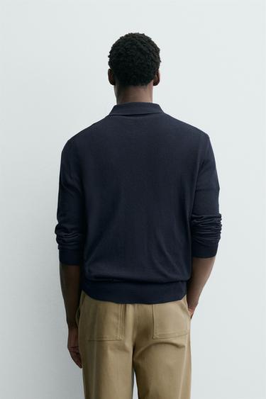 WOOL BLEND KNIT POLO SHIRT - Navy blue by Zara - Image 2