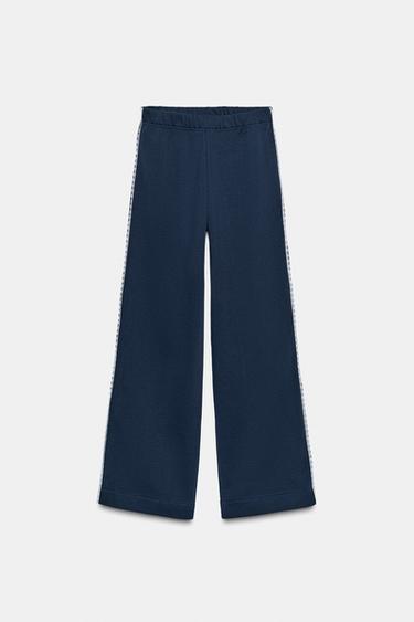 WIDE PLUSH TROUSERS WITH LACE - Navy blue by Zara