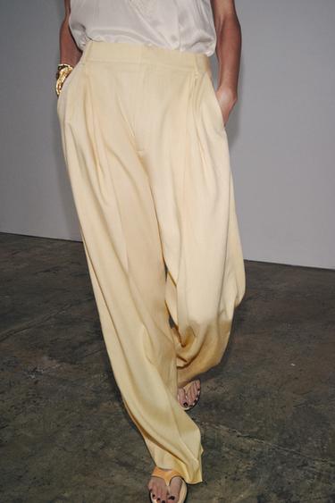 ZW COLLECTION WIDE-LEG DARTED TROUSERS - Pastel yellow by Zara