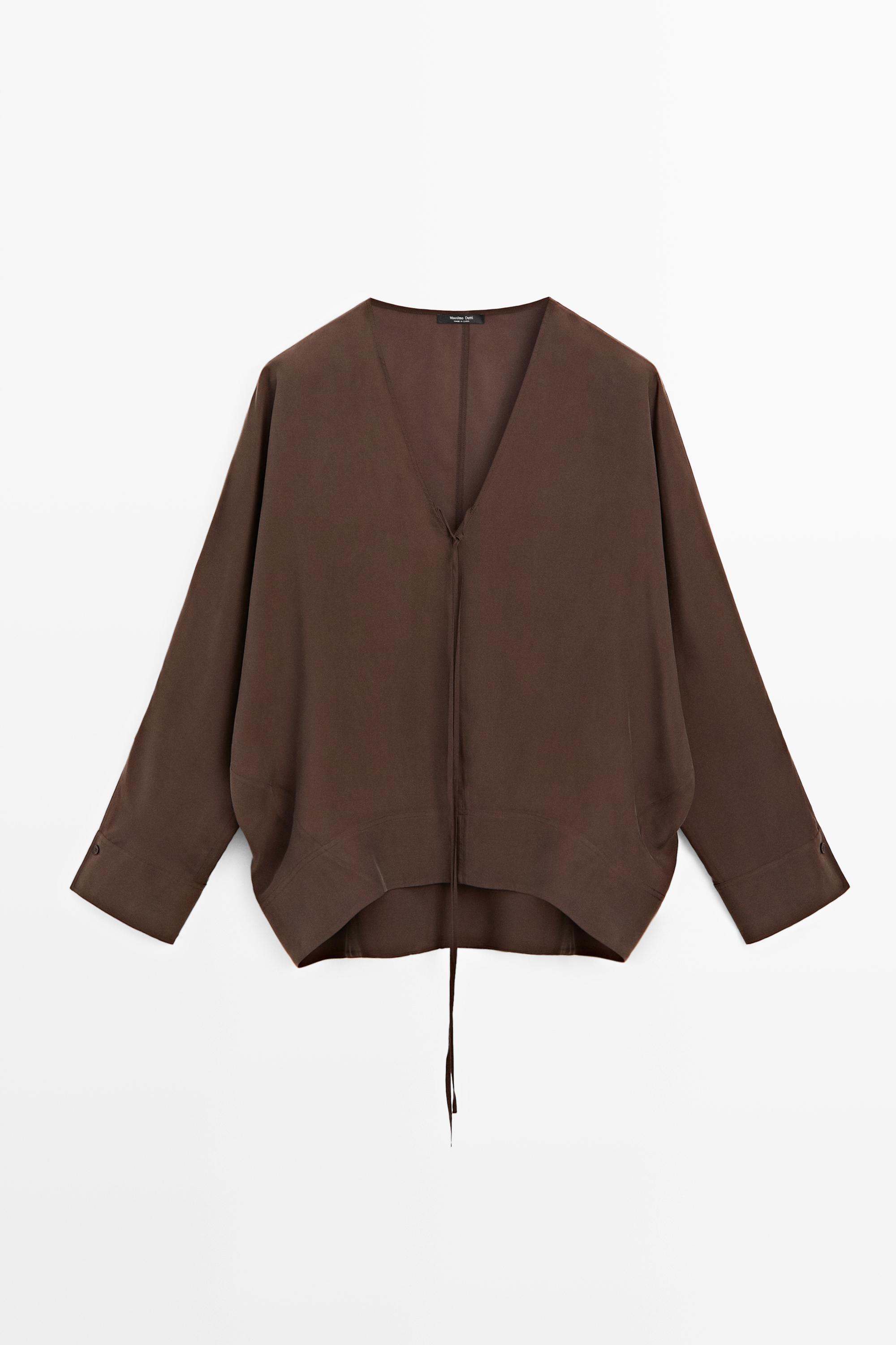 Blouse fluide col en V à nouer