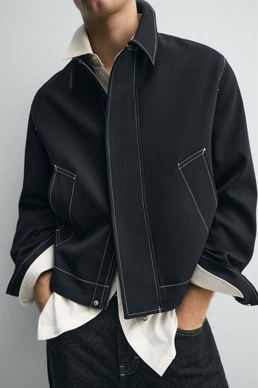 CONTRAST TOPSTITCHING OVERSHIRT - Dark navy by Zara - Image 4