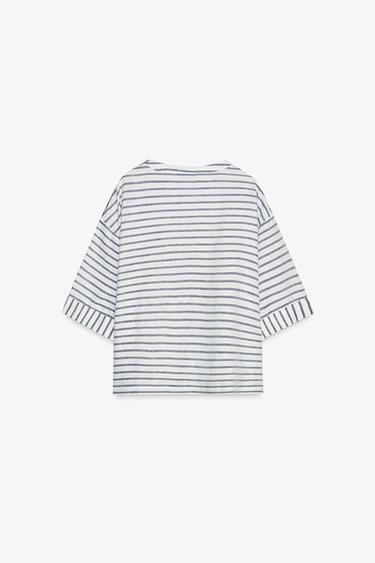 CHEMISE À RAYURES AVEC LIN - Bleu / Blanc de Zara - Image 4