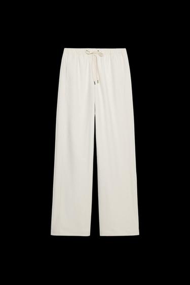 TEXTURED WIDE-LEG TROUSERS - Ecru by Zara - Image 0