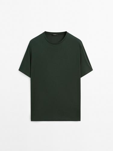 Zara Short sleeve cotton blend T-shirt - Bottle green - Image 0