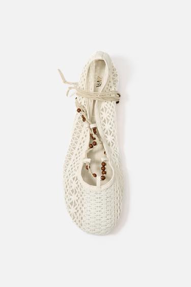 CROCHET BALLERINAS WITH BEADS - Ecru White by Zara