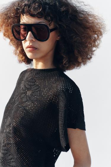 TOP EN MAILLE POINTELLE - Noir de Zara - Image 3