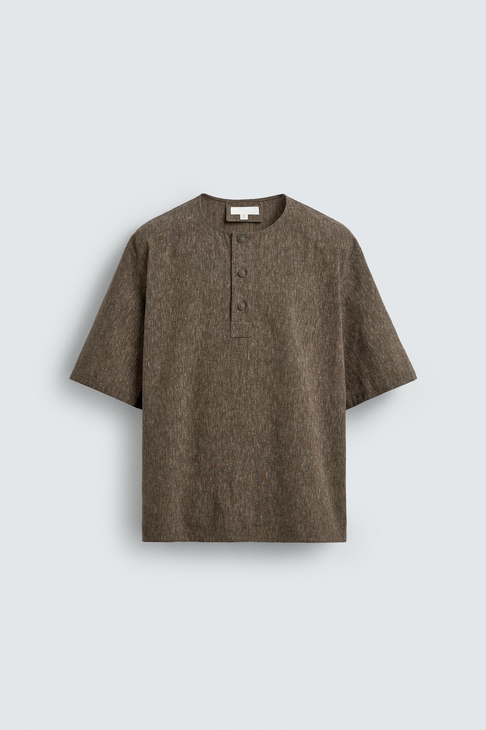 endlessmade poloシャツ LINEN BLEND POLO SHIRT - Khaki | ZARA Singapore
