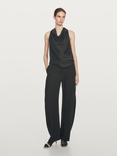 Top soie nœud à col drapé - Noir de Zara - Image 0