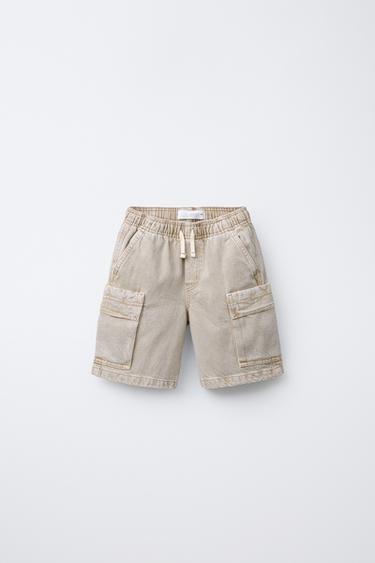 FADED-EFFECT TWILL BERMUDA SHORTS WITH POCKETS - Sand by Zara - Image 0