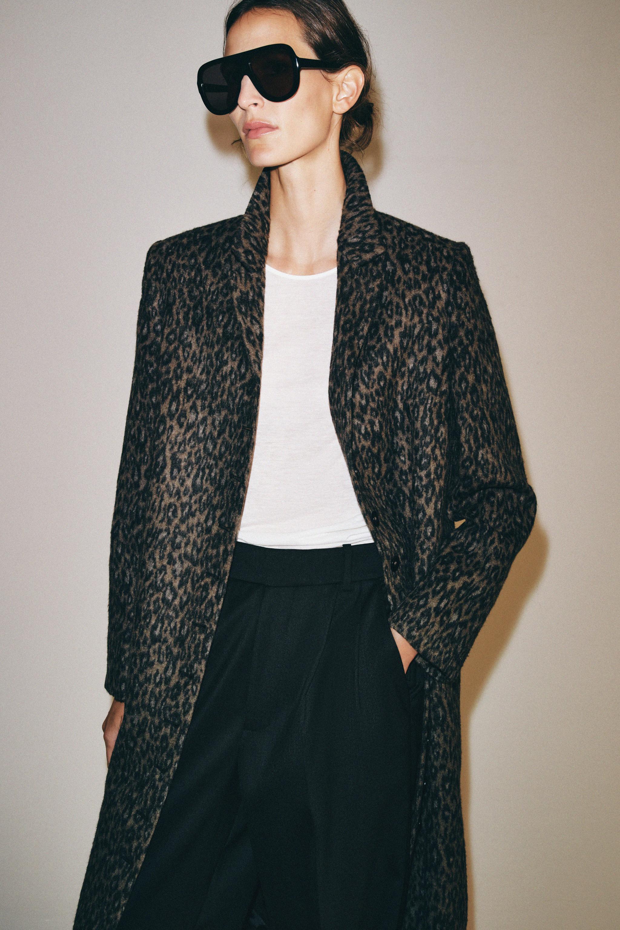 ANIMAL PRINT LONG COAT ZW COLLECTION - Leopard / taupe brown
