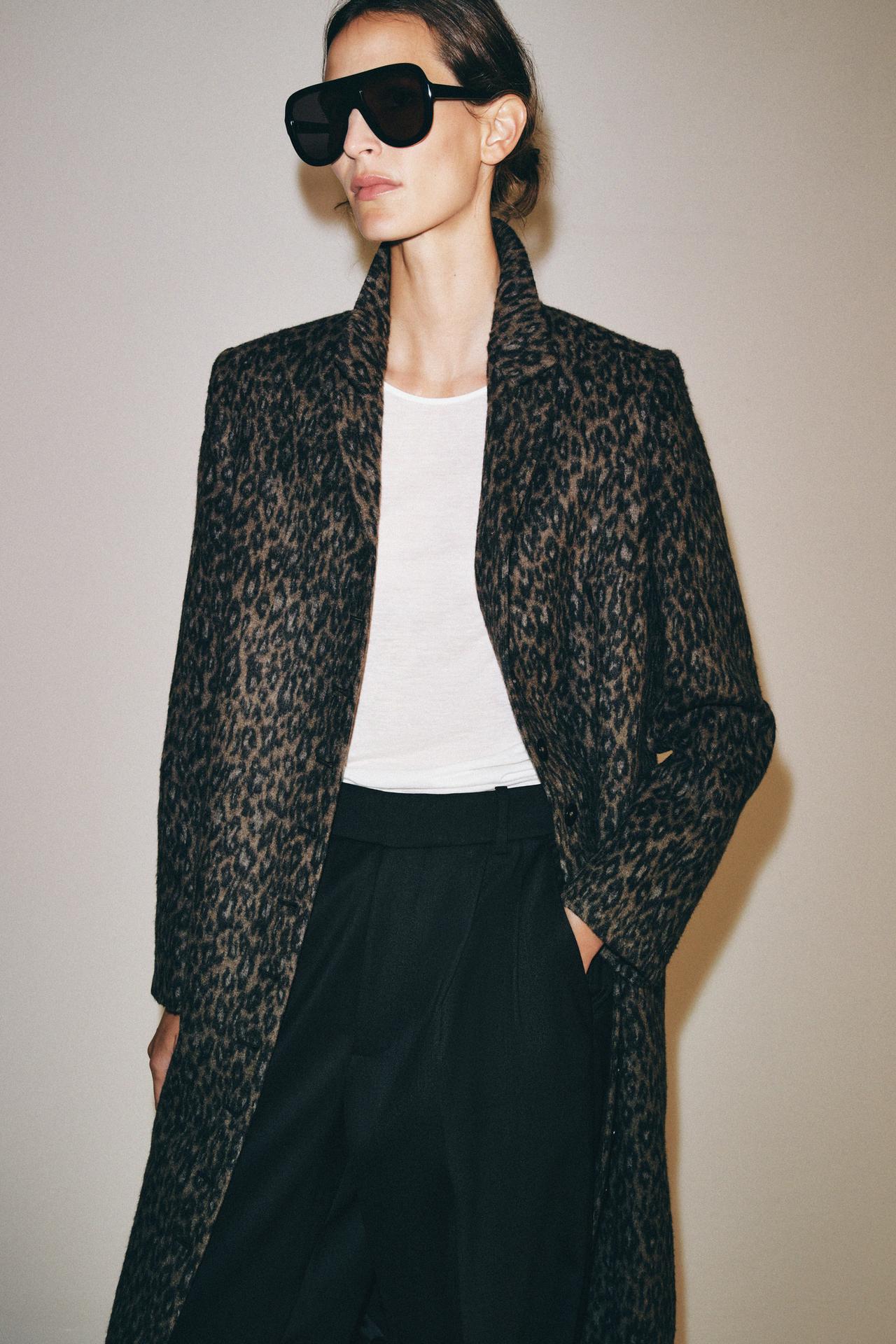 ANIMAL PRINT LONG COAT ZW COLLECTION — Leopard / taupe brown