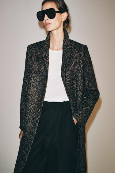 ANIMAL PRINT LONG COAT ZW COLLECTION — Leopard / taupe brown 2
