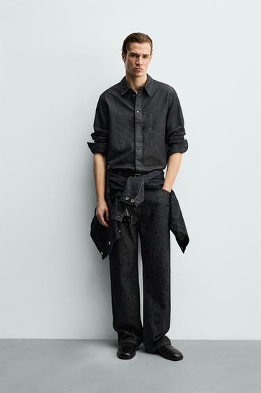COTTON/LINEN DENIM SHIRT - Black by Zara