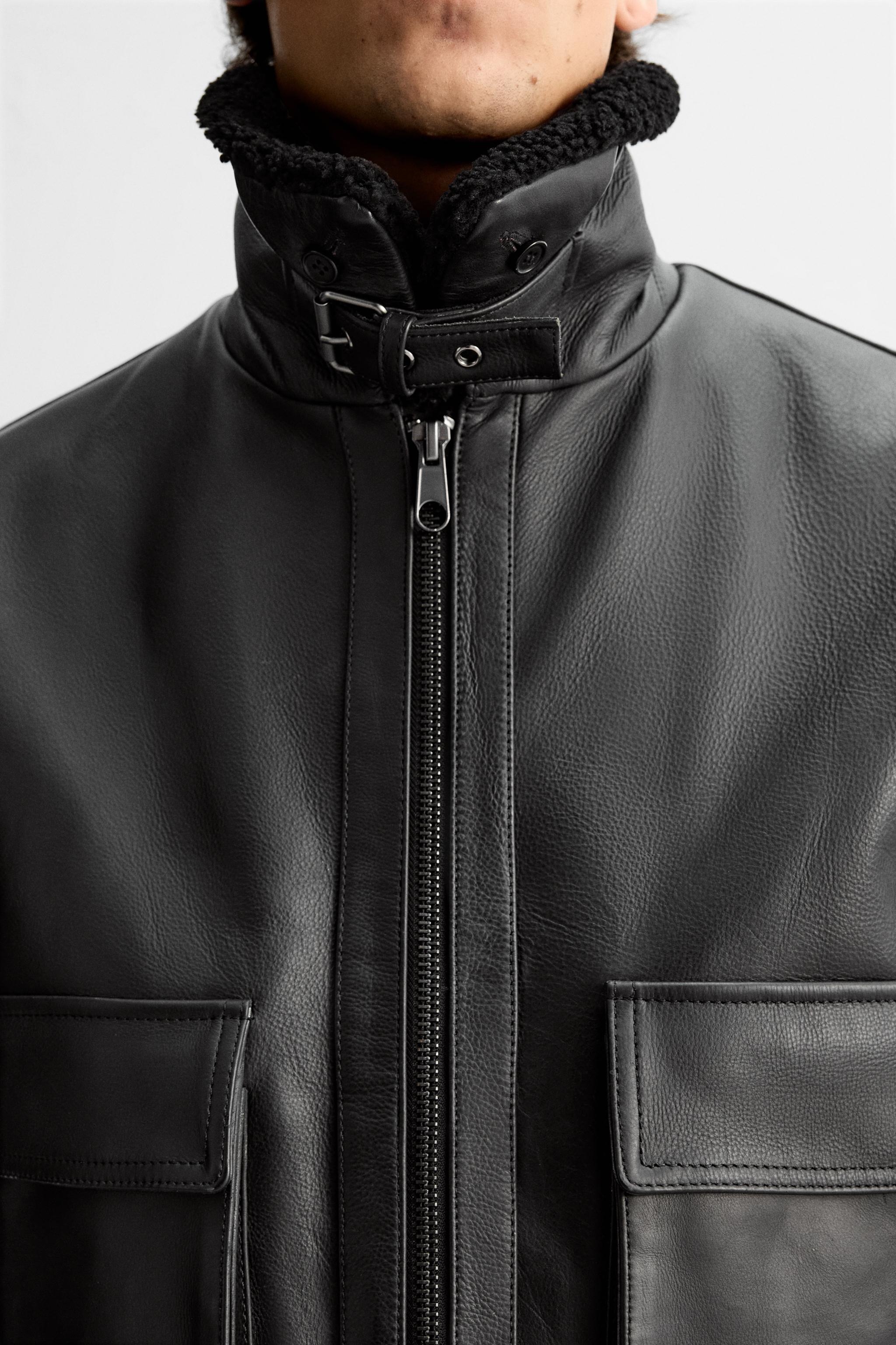 LEATHER AVIATOR JACKET Black ZARA United States