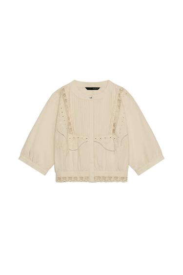 Zara KRATKA KOŠULJA SA VEZOM – vanila