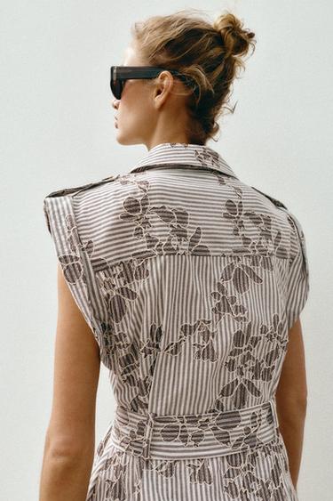 ROBE BRODERIES PAILLETTES CEINTURE - Marron / Écru de Zara - Image 4