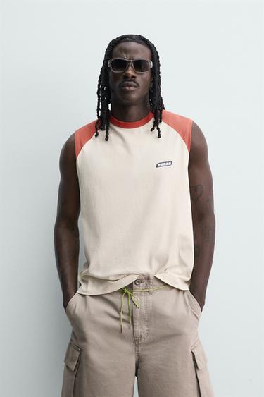 CAMISETA TANK COLOR BLOCK PUKAS SURF X ZARA - Branco / Vermelho da Zara