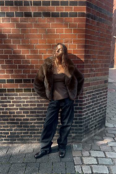 SHORT FAUX FUR COAT - Tobacco by Zara - Image 0