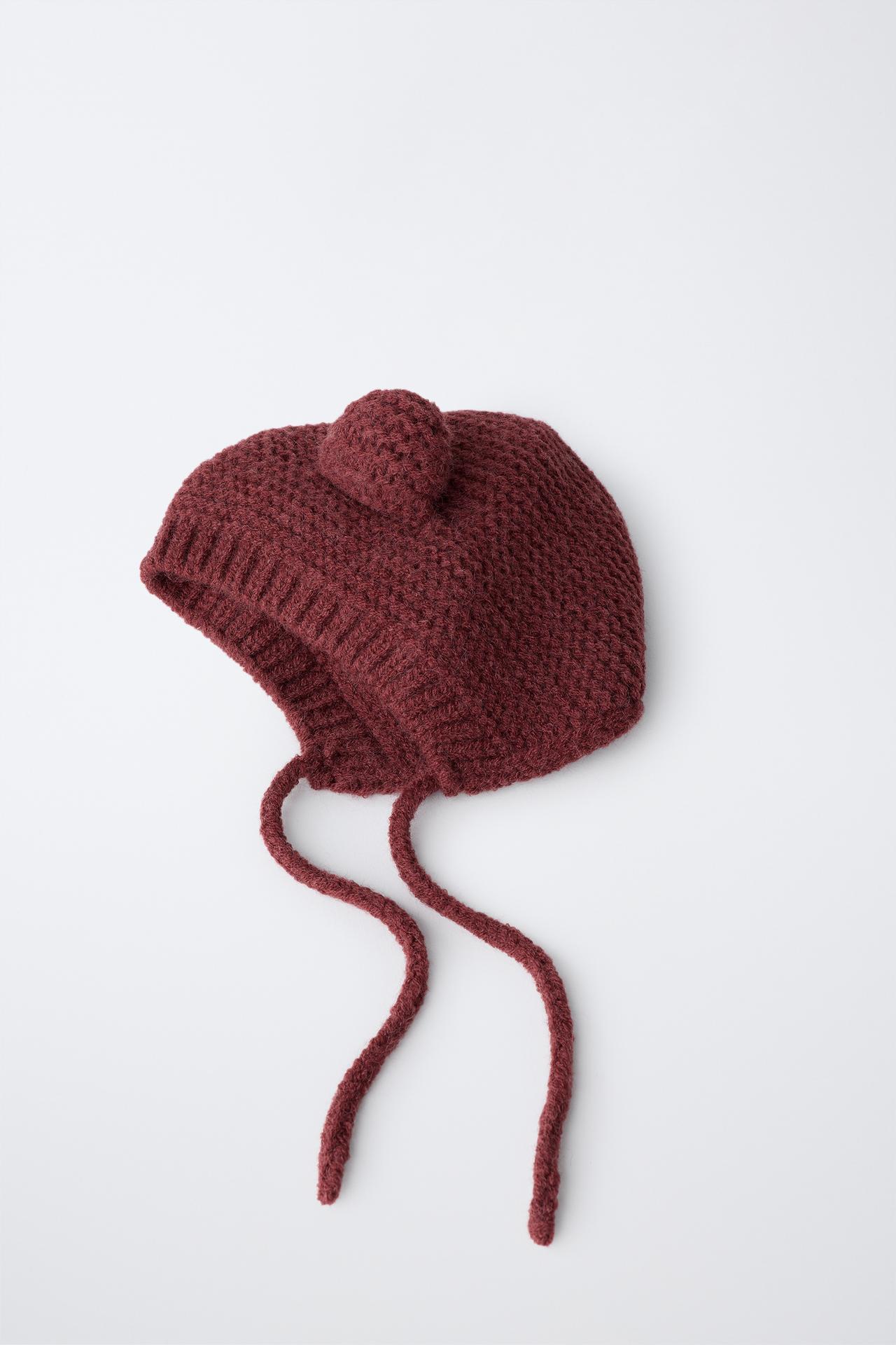 KNIT EAR BEANIE — Maroon
