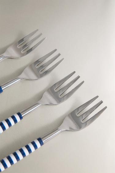 LOT FOURCHETES À DESSERT MANCHE RAYURES (LOT DE 4) - Bleu / Blanc de Zara - Image 1