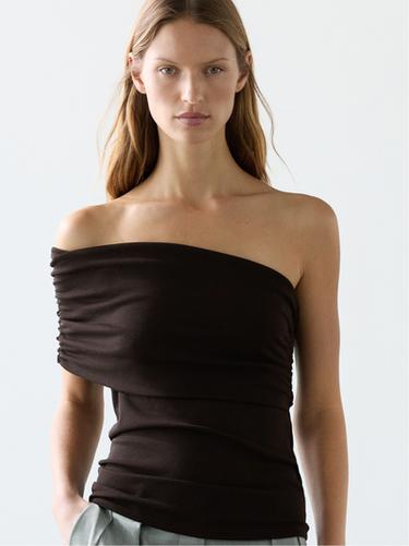 Top asymétrique à encolure drapée - Marron de Zara