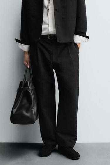 Zara RELAXED FIT PLEATED PANTS - Black