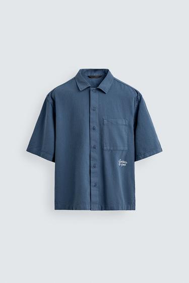SOBRECAMISA ESTRUCTURA BORDADO - Azul de Zara