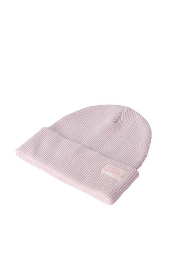 RIBBED KNIT LABEL HAT — Pastel pink 2
