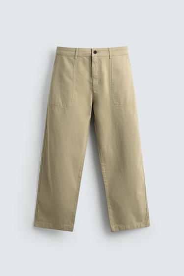 Zara WASHED STRAIGHT FIT PANTS - Washed green