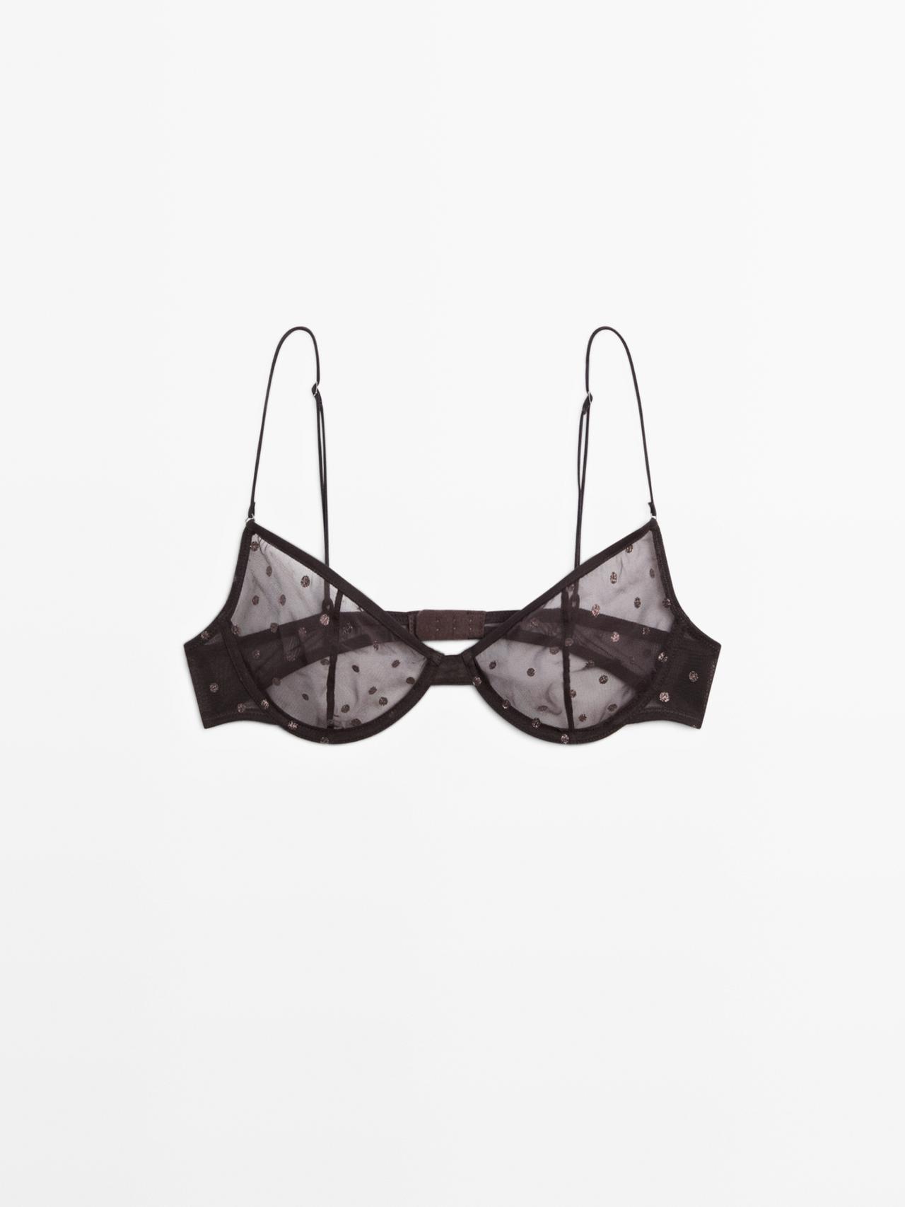 Semi-sheer polka dot bra — Black gold