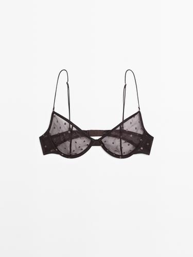 Sujetador semitransparente lunares - Negro oro de Zara
